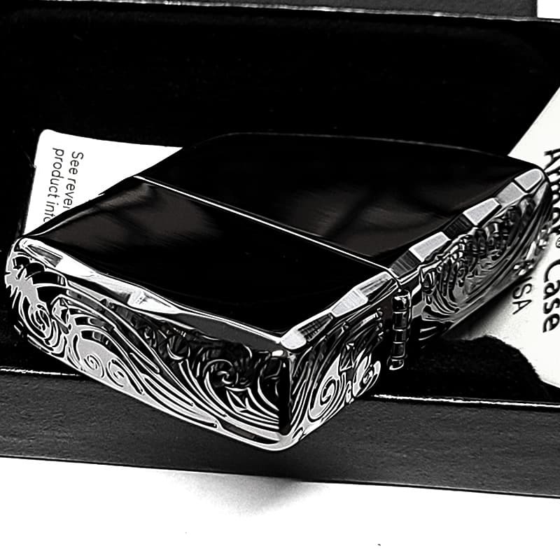 ZIPPO アーマー 三面彫刻 ストリームエングレーブ ブラックニッケルミラー ジッポ ライター 両面加工 シャインレイカット アラベスク 黒 おしゃれ 重厚 高級 メンズ かっこいい ギフト プレゼント