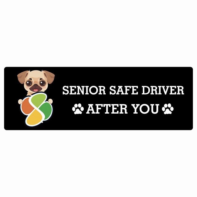 カーサイン 高齢者マーク SENIOR SAFE DRIVER チワパグ ステッカー シール 長方形 20x6.7cm 肉球 日本製 車