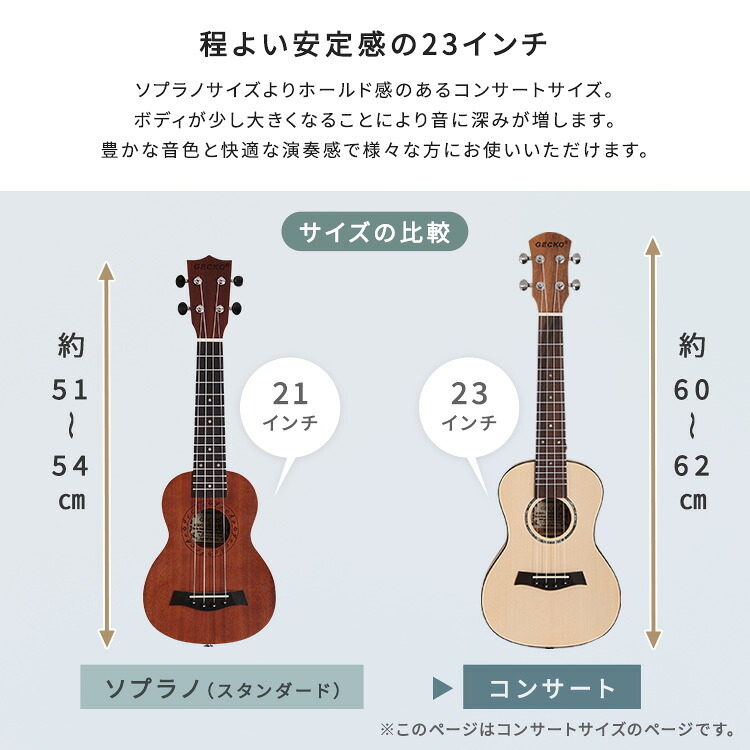 初心者でも始めやすい ウクレレ 13点セット 23インチ(コンサート)