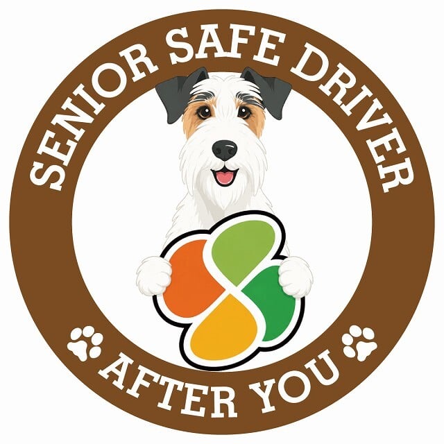 カーサイン 高齢者マーク SENIOR SAFE DRIVER ワイヤーフォックステリア ステッカー シール 直径13cm 肉球 日本製 車
