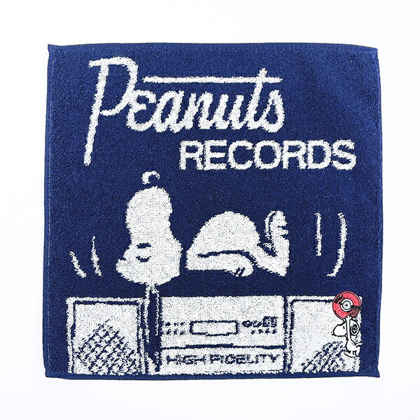 スヌーピー ミニタオル RECORDS ネイビー ハンカチ SNOOPY