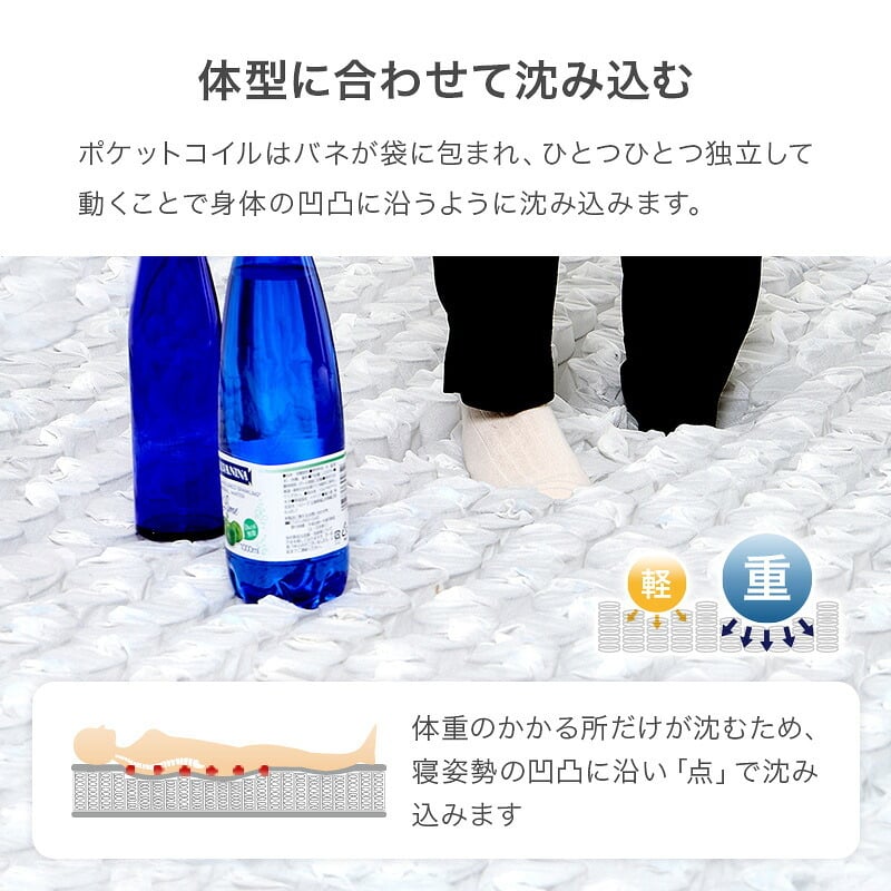 ベッド 寝具 マットレス セミシングルサイズ ショート丈 ポケットコイル マットレス単品 マットレスのみ 圧縮ロールタイプ マット ベットマット ダブル コンパクト梱包 シングル 送料無料