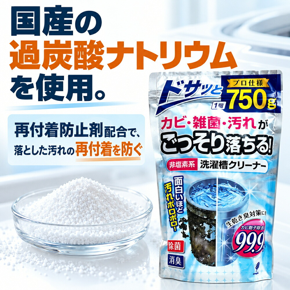 2個セット 非塩素系 洗濯槽クリーナー プロ仕様 750g 無香料 強力発泡 酵素系 黒カビ カビ胞子除去率99.9％ 除菌 消臭 生乾き臭 生乾き 入れるだけ ワカメ 溶かす