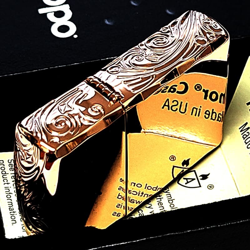ZIPPO ライター アーマー ピンクゴールド 三面彫刻 ストリームエングレーブ ジッポ アラベスク 鏡面仕上げ 両面加工 シャインレイカット 重厚 メンズ レディース おしゃれ 高級 ギフト プレゼント