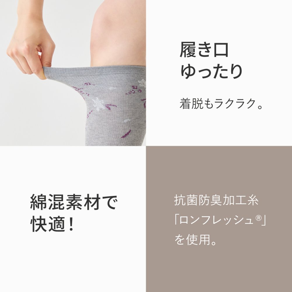 日本製 一般医療機器 メディライン すらっと着圧ソックス 段階着圧 むくみ 予防 解消 血行促進 綿混 抗菌防臭 ロンフレッシュ 花柄 レディース 靴下 ゆったり 履き口 足裏アーチサポート おしゃれ