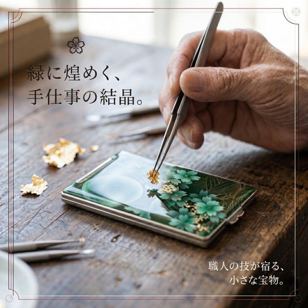 コンパクトミラー『井』名入れ 送料無料 和柄 和風 和モダン 和雑貨 和小物 手鏡 折りたたみ 桜 伝統工芸 職人 手作り ハンドメイド 記念日 プレゼント ギフト