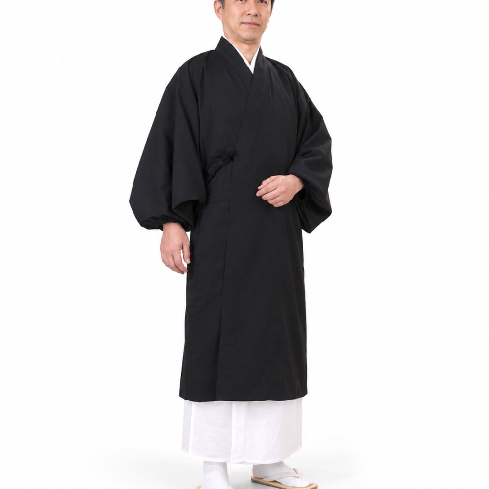 僧侶用新快良衣 ロング丈 日本製 船底袖作務衣上着 5443 UJ-51 ポリエステル 寺院 住職 作務衣上着 白衣上着