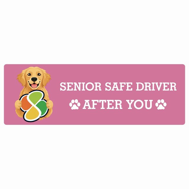 カーサイン 高齢者マーク SENIOR SAFE DRIVER ゴールデンレトリバー ステッカー シール 長方形 20x6.7cm 肉球 日本製 車