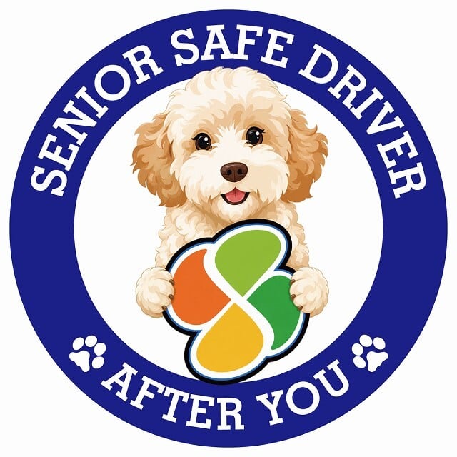 カーサイン 高齢者マーク SENIOR SAFE DRIVER ゴールデンドゥードル ステッカー シール 直径13cm 肉球 日本製 車