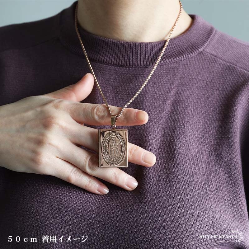ステンレス ロケットネックレス ロケットペンダント マリアネックレス 写真 記念 思い出 ハワイアンネックレス ロープチェーン ゴールドネックレス 18KGP ピンク シルバー 聖母 男女兼用 金属アレルギー対応