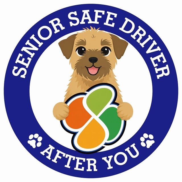 カーサイン 高齢者マーク SENIOR SAFE DRIVER ボーダーテリア ステッカー シール 直径13cm 肉球 日本製 車