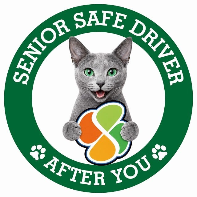 カーサイン 高齢者マーク SENIOR SAFE DRIVER ロシアンブルー ステッカー シール 直径13cm 肉球 日本製 車