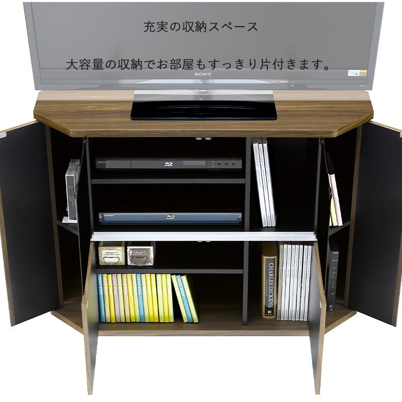 テレビ台 テレビボード ハイタイプ コーナー 43インチ 43型 対応 幅100cm 高さ74cm キャスター付き TV台 キャビネット ガラス扉 スモーク 木製 寝室 リビング 収納 おしゃれ ブラウン