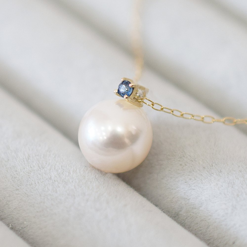 ［pearl605］8mm - 8.5mm ホワイトピンク ペンダント ネックレス 9月 誕生石 サファイア あこや真珠