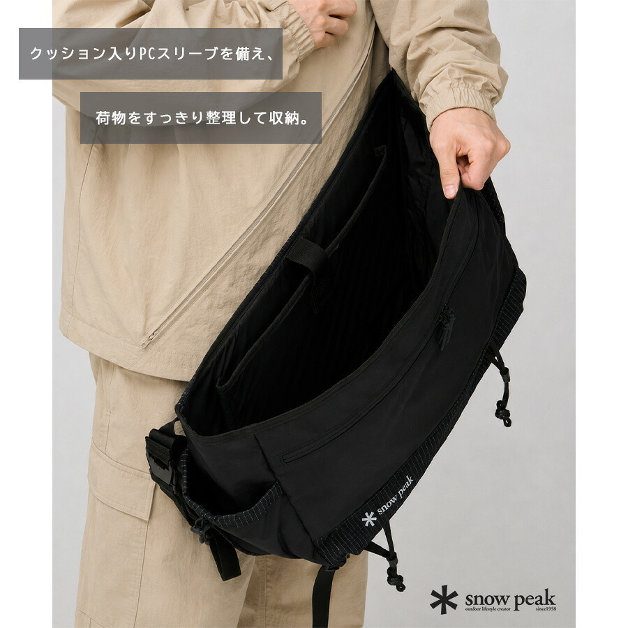snowpeak Grid Messenger Bag ショルダーバッグ 斜め掛け 大容量 普段使い 使いやすい シンプル レディース メンズ ギフト プレゼント ブラック 100261sb08