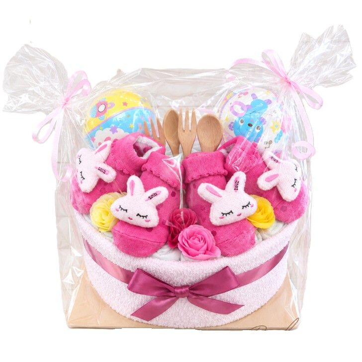 おむつケーキ 女の子 双子ちゃん 出産祝い 夢かわ うさぎ ピンク うさちゃん オムツ パンパース プレゼント ベビーギフト