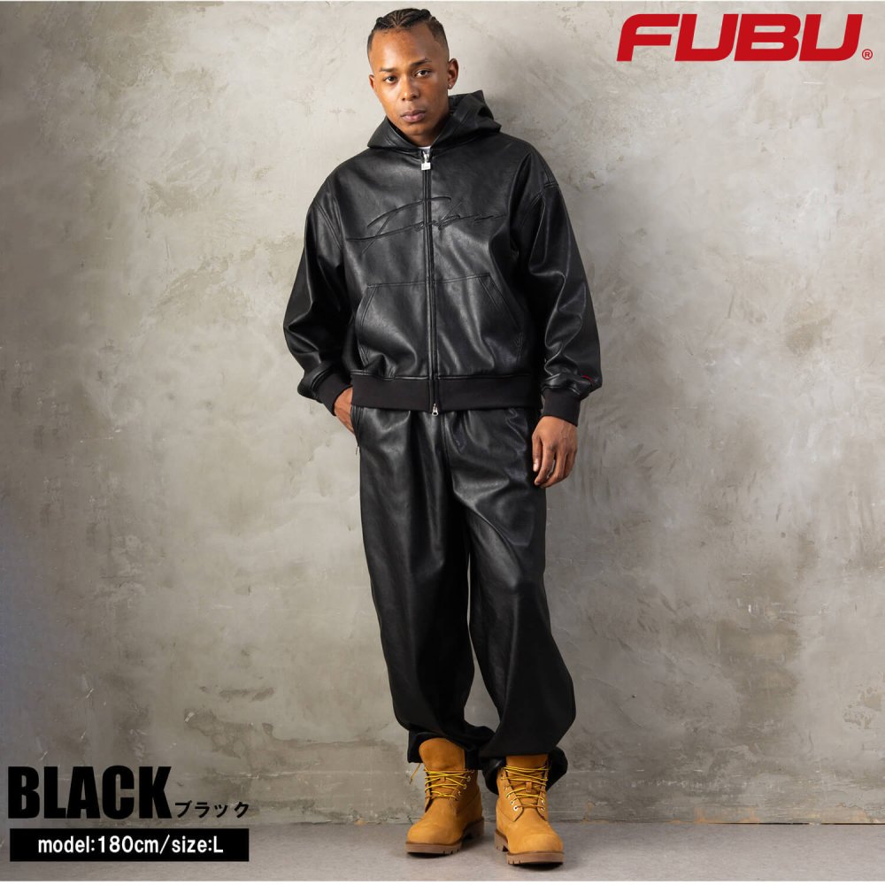 FUBU フブ レザーパンツ メンズ レディース fam-62500 フェイクレザー イージーパンツ ワイドパンツ バギーパンツ 合皮 ルーズシルエット ストリート ヒップホップ ダンス カジュアル ボトムス M L XL XXL 2026FW Karlas