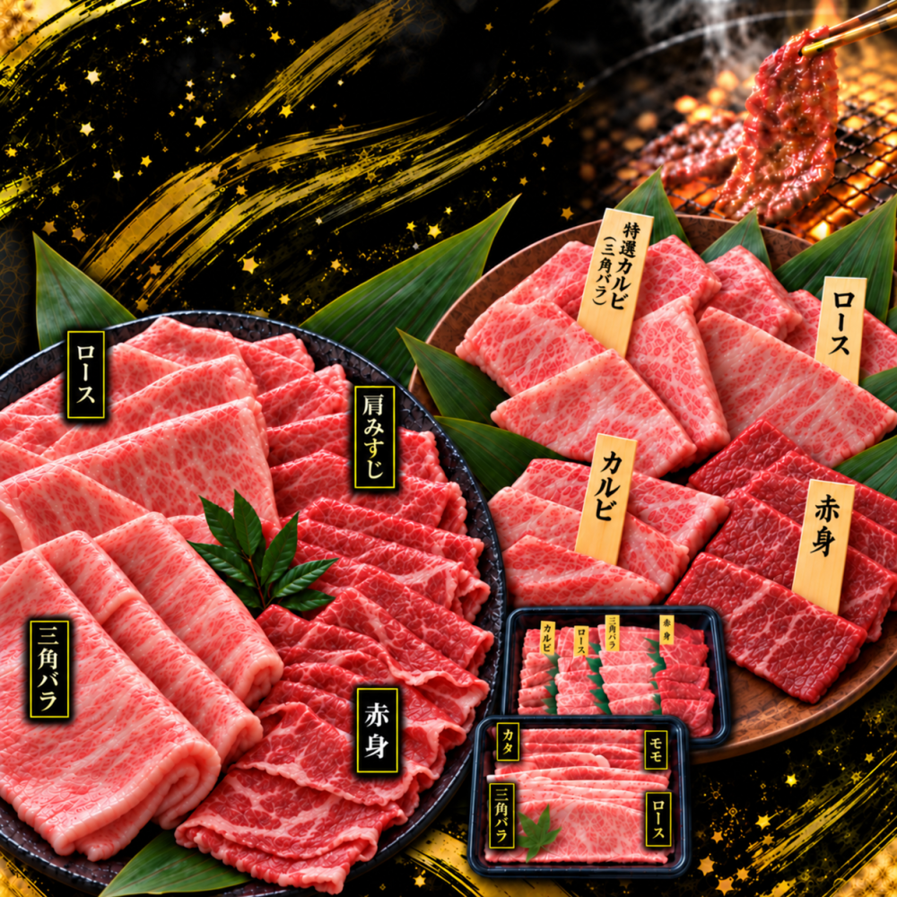 A5黒毛和牛 薄切り4種と焼肉4種 食べ比べ800g 400gx2パック すき焼き 焼肉 肉ギフト