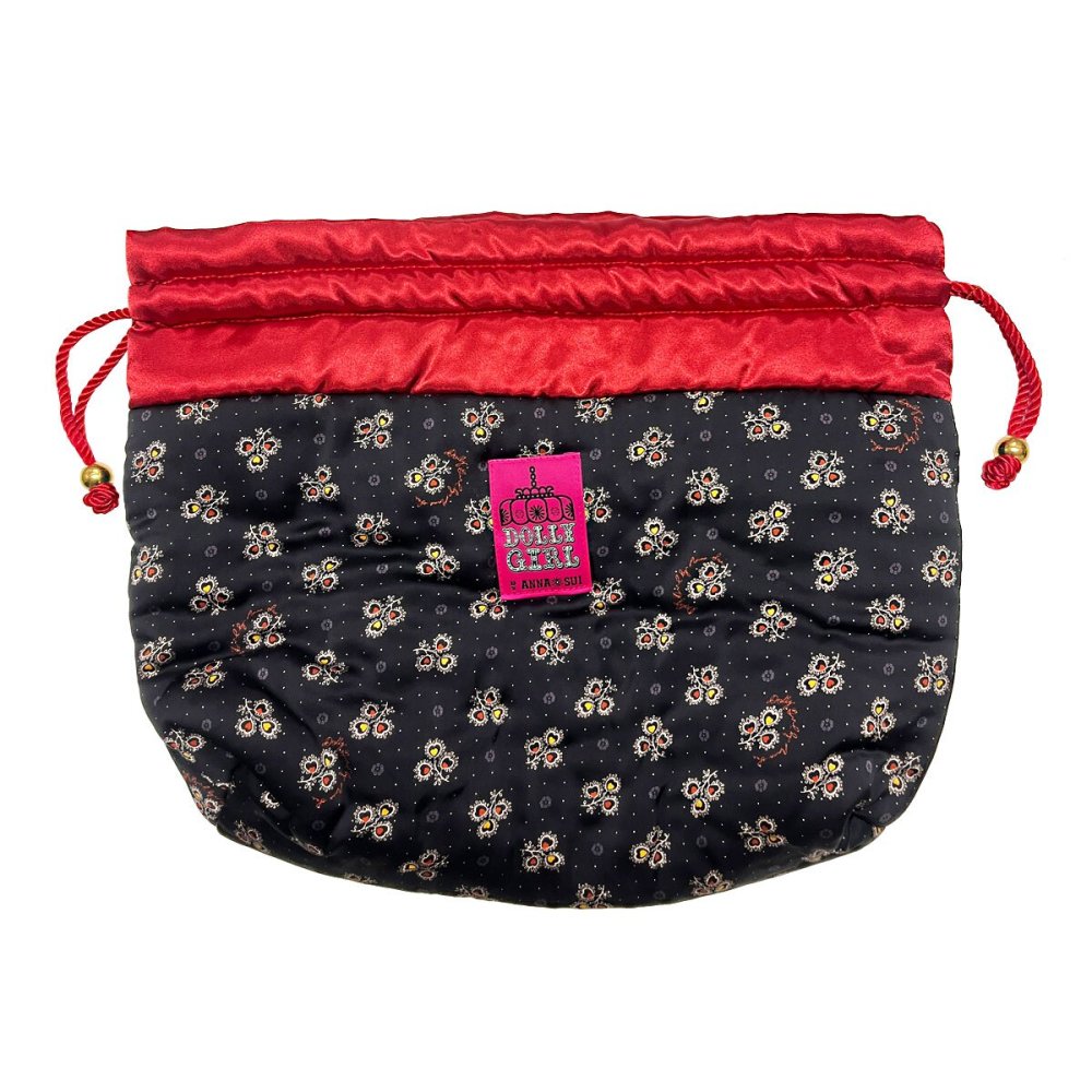アナスイ ANNA SUI ドーリーガール バイ アナ スイ DOLLY GIRL バッグ 大判 巾着バッグ 大きめ ふわふわ 巾着ポーチ ブラック+レッド
