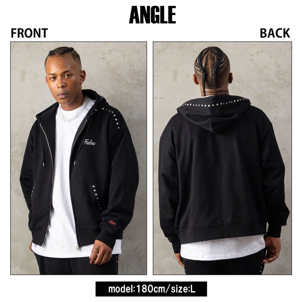 FUBU フブ パーカー メンズ レディース fam-62706 スタッズ ジップ フーディー フルジップ ジップアップ スウェット 迷彩 カモフラ 刺繍 ビッグシルエット ストリート ヒップホップ ダンス カジュアル トップス M L XL XXL 2026FW Karlas