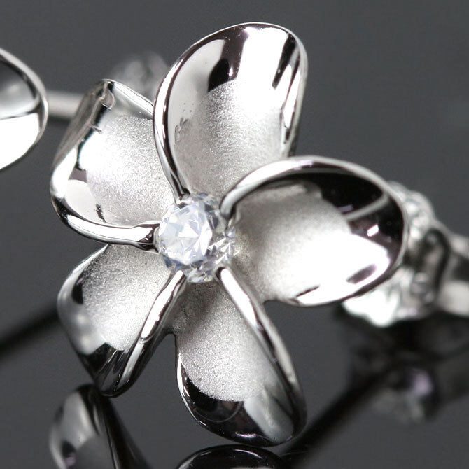 ハワイアンジュエリー ピアス ハワイアン ピアス プルメリアピアス 花 12mm ジルコニア シルバー925 ロジウムコーティング キャッチ メール便 20G ゲージ 彼女 妻 女性 レディース 誕生日 プレゼント ハロウィン 【品番：SE53238】