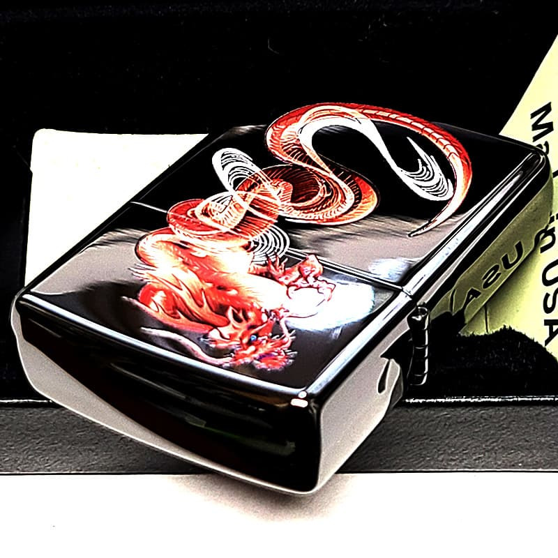 ZIPPO ライター 赤龍 ドラゴン ジッポ 和柄 かっこいい ブラックニッケル レッド おしゃれ 和風 竜 黒 赤 お守り メンズ ギフト プレゼント