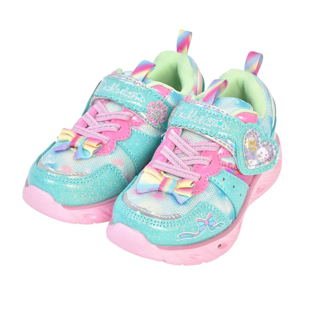 光る靴 女の子 スニーカー Double Star ダブルスター キッズ 子ども シューズ 16 17 18 cm 3歳 4歳 5歳 6歳 軽量 可愛い おしゃれ キラキラ ピカピカ 光る 柔らかい 軽い 子供靴 運動靴 ユニコーン 猫 ハート ホワイト パープル ミント ピンク 幼稚園 保育園 孫 プレゼント