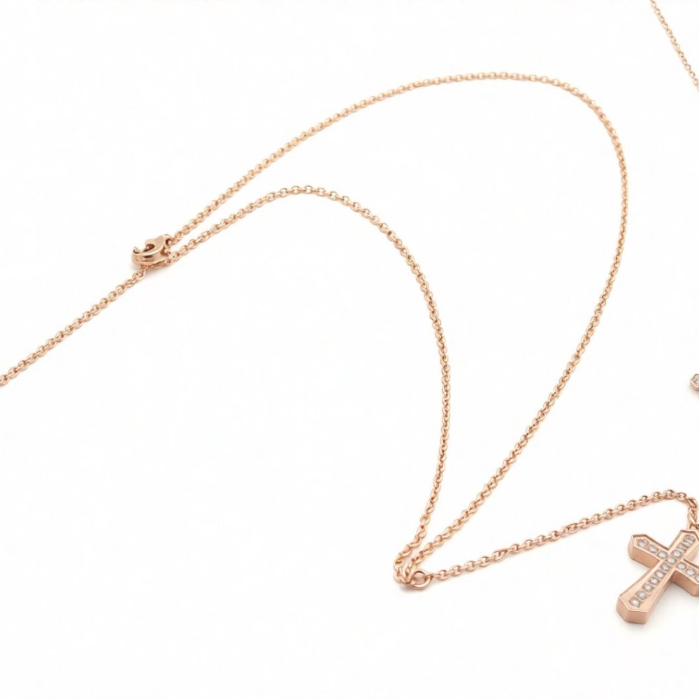 【送料無料】ペアネックレス ステンレス アクセサリー ロザリオ ペンダント クロス 十字架 ジルコニア Rosary ブラック ローズゴールド メンズ レディース