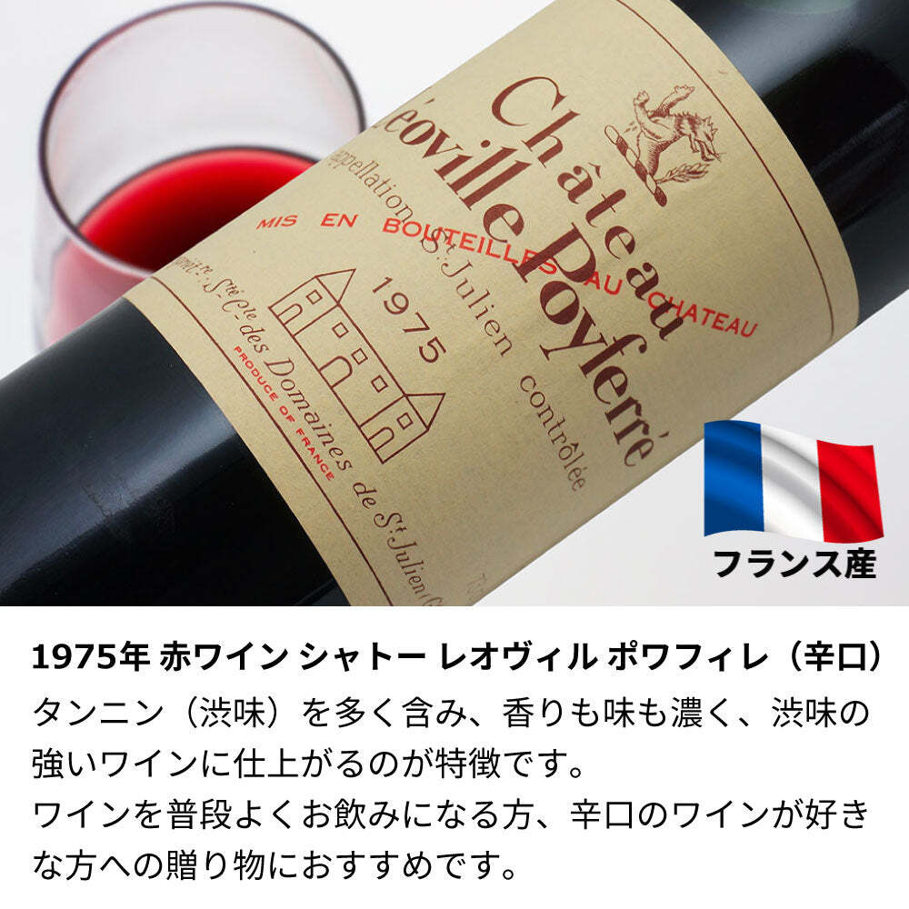 1975年 名前入り彫刻 生まれ年 赤ワイン シャトー レオヴィル ポワフィレ 辛口 昭和50年 名入れ 誕生日プレゼント ワインセット 木箱入【送料無料】