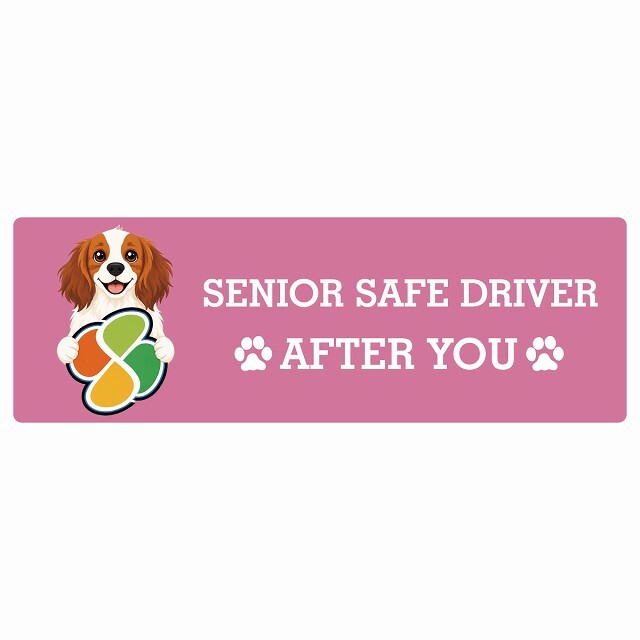 カーサイン 高齢者マーク SENIOR SAFE DRIVER コーイケルホーンディエ ステッカー シール 長方形 15x5cm 肉球 日本製 車