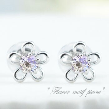 ピアス レディース 18金 タンザナイト ホワイトゴールドk18 フラワー カラーストーン 花 花ピアス 12月誕生石 スタッドピアス クリスマス