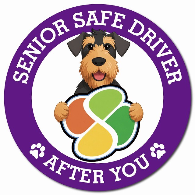 カーサイン 高齢者マーク SENIOR SAFE DRIVER エアデールテリア マグネット 強力 直径13cm 肉球 日本製 車 ステッカー
