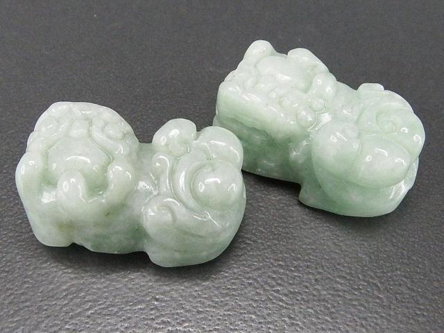 天然ヒスイ本翡翠如意ヒキュウミャンマー産天然石ひすいオスメスペア中小型置物