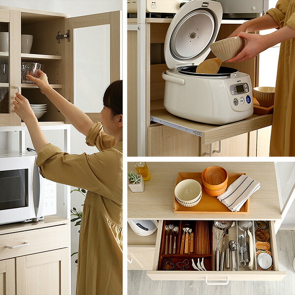 食器棚 キッチン収納 さわやかなオシャレワイド Frais-フレ- FRA-18120--WOK ホワイトオーク W122.6&times;D40&times;H183 cm ホームテイスト キッチンボード ホワイト 幅120 高さ180 おしゃれ 新生活
