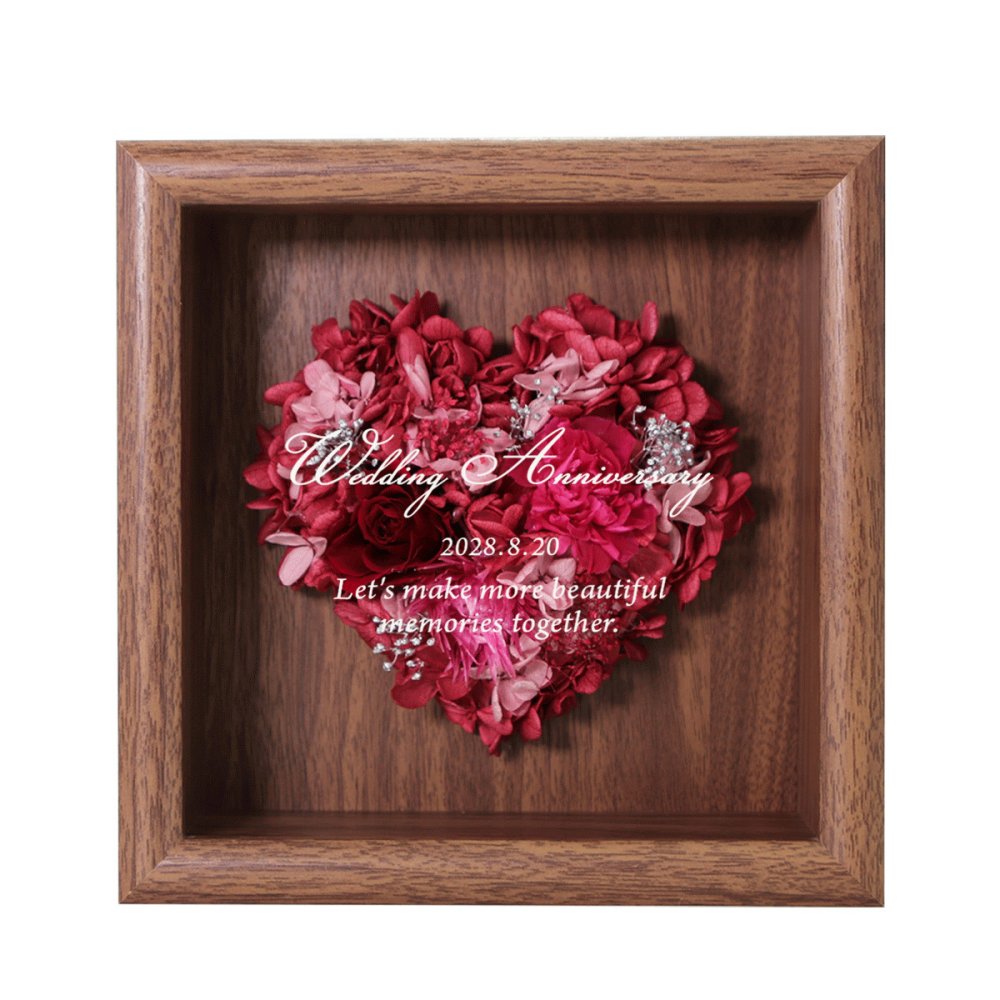 【名入れ可】【 Heartful woody-ハートフルウッディ- 】 ハート型プリザーブドフラワー 木製フレーム 名入れ 壁掛け 置き型 メッセージ入り 還暦 誕生日 結婚記念日 記念日 母の日 退職祝い