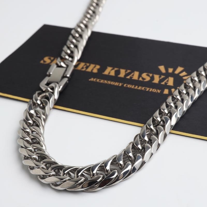 ステンレス ダブル喜平ネックレス チェーンネックレス メンズネックレス 6面カット 幅8mm 50cm 60cm シルバー 中折れ式 定番 人気 存在感 男性 金属アレルギー対応