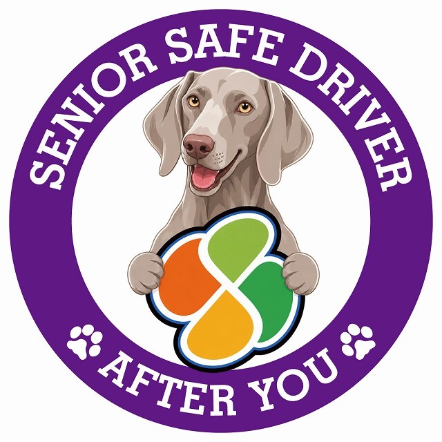 カーサイン 高齢者マーク SENIOR SAFE DRIVER ワイマラナー ステッカー シール 直径13cm 肉球 日本製 車