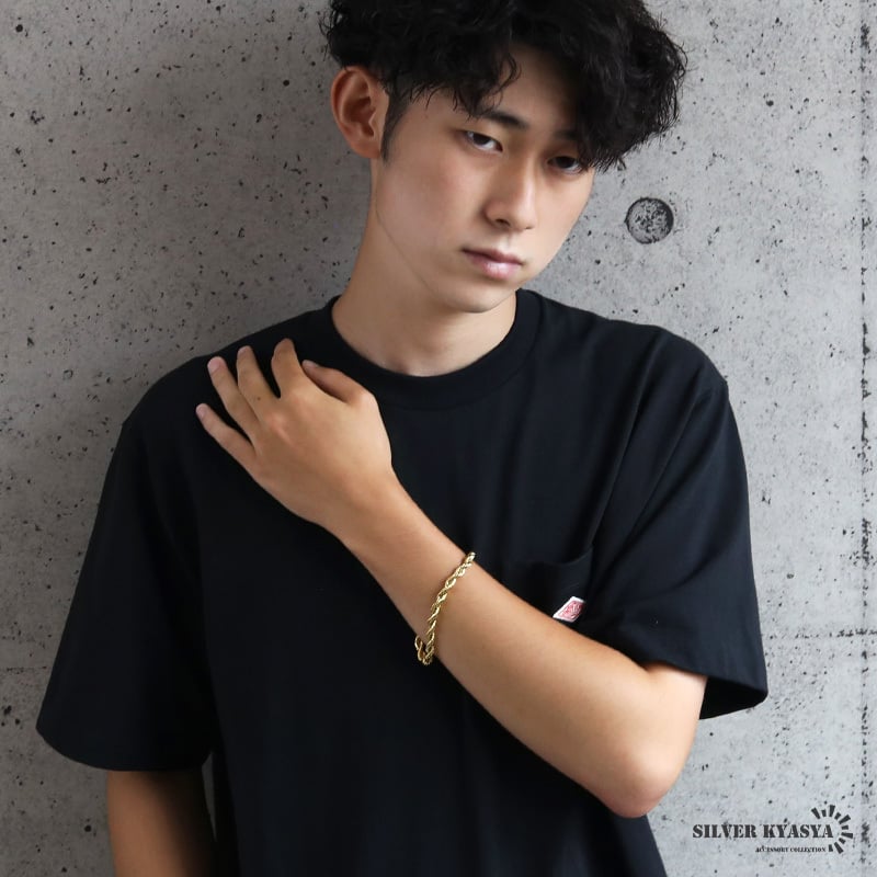 ステンレス ロープチェーンブレスレット 幅6mm ゴールド メンズ ボリューム ツイスト 立体感 太め シンプル カジュアル ストリート モード きれいめ おしゃれ かっこいい アクセサリー 手元のポイント 金属アレルギー対応