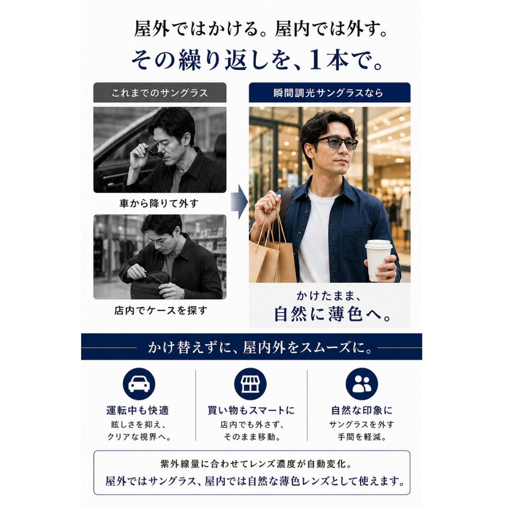 【ラッピング無料】Gran Walker グランウォーカー 偏光サングラス 瞬間調光 UV400 ギフト 車用品 日除け 日焼け対策 自転車 ゴルフ サングラス メンズ キャンプ