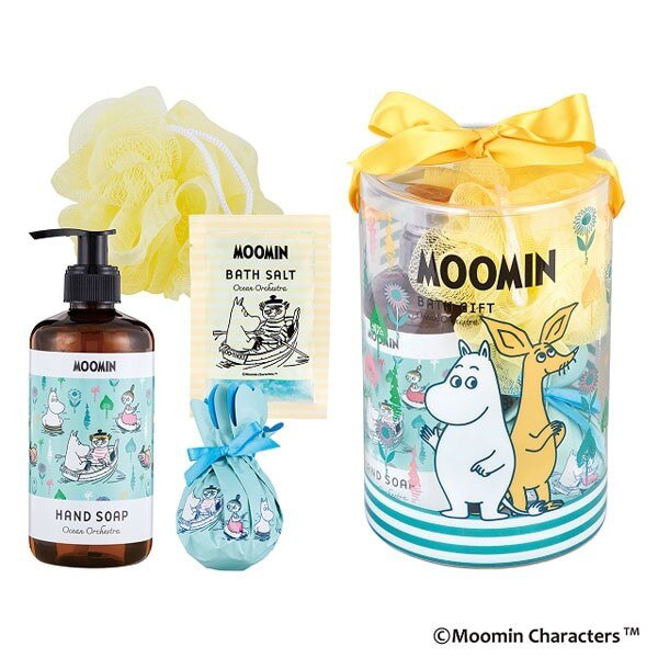 【 ラッピングでお届け 】MOOMIN（ムーミン） バスタイムギフト ギフトセット バスソルト ハンドソープ スポンジ バスボム 入浴剤 ローズ 女性 雑貨 プレゼント 包装 アロマ リラックス お風呂グッズ 癒し プレゼント ラッピング 誕生日 お祝い お返し お礼 プチギフト あす楽 ギフトボックス入り