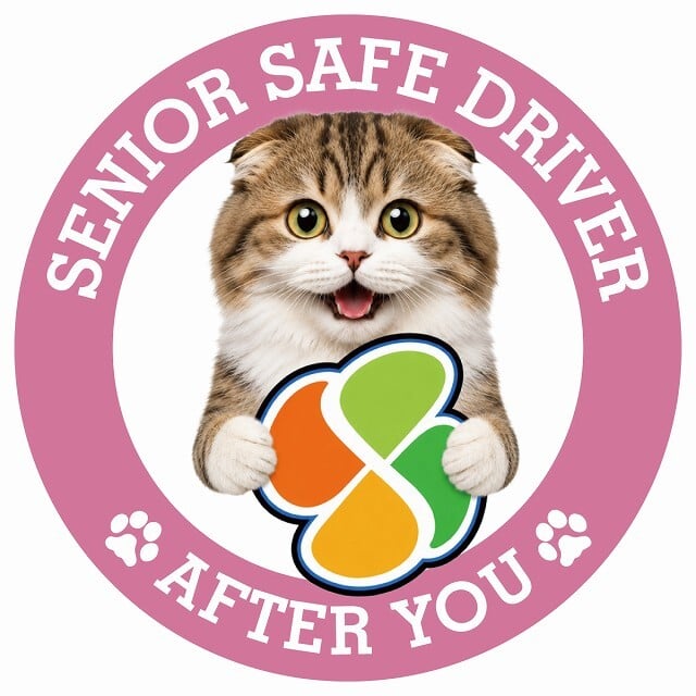 カーサイン 高齢者マーク SENIOR SAFE DRIVER ハイランドフォールド ステッカー シール 直径13cm 肉球 日本製 車