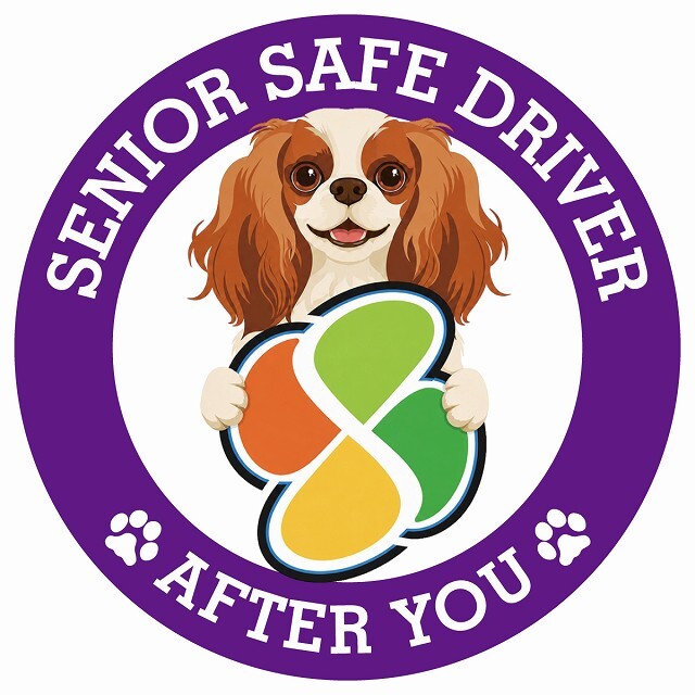 カーサイン 高齢者マーク SENIOR SAFE DRIVER キャバリアキングチャールズスパニエル ステッカー シール 直径13cm 肉球 日本製 車
