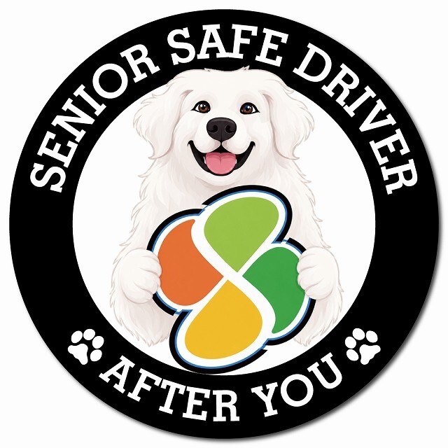 カーサイン 高齢者マーク SENIOR SAFE DRIVER グレートピレニーズ マグネット 強力 直径13cm 肉球 日本製 車 ステッカー
