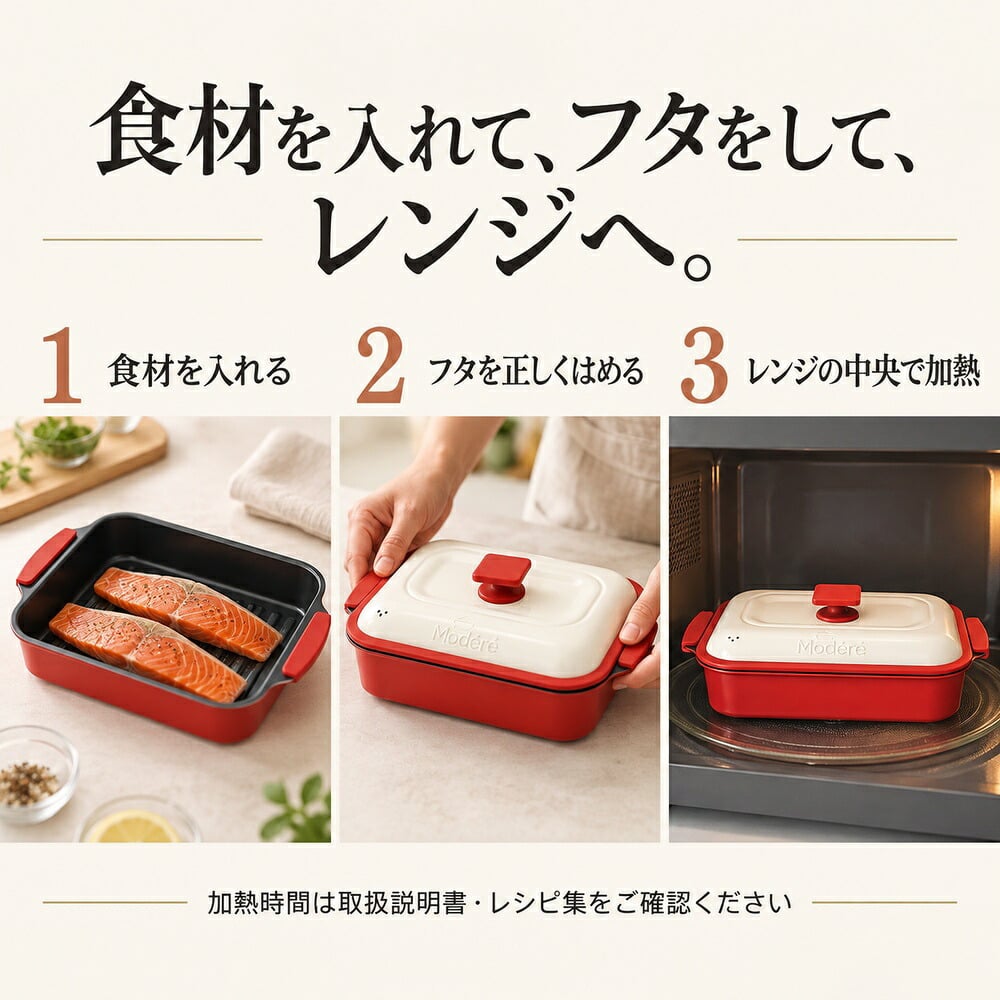 1台7役 電子レンジ 焼き魚 蓋付き 取っ手付き 電子レンジ調理器 角型 レンジで焼き魚 魚焼き レンジグリル レンジグリルパン 煮る 炊く 炒める 蒸す 茹でる 温め直し 時短 ほったらかし レシピブック付き