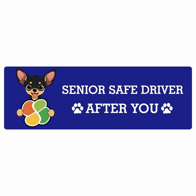 カーサイン 高齢者マーク SENIOR SAFE DRIVER スムースコートチワワ ステッカー シール 長方形 15x5cm 肉球 日本製 車