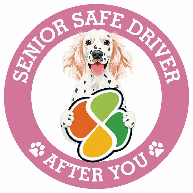 カーサイン 高齢者マーク SENIOR SAFE DRIVER イングリッシュセター ステッカー シール 直径13cm 肉球 日本製 車