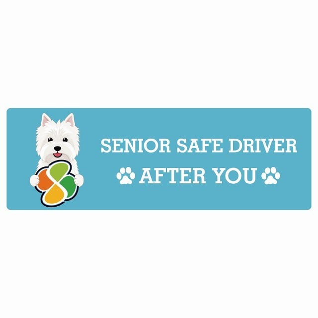 カーサイン 高齢者マーク SENIOR SAFE DRIVER ウエストハイランドホワイトテリア ステッカー シール 長方形 15x5cm 肉球 日本製 車