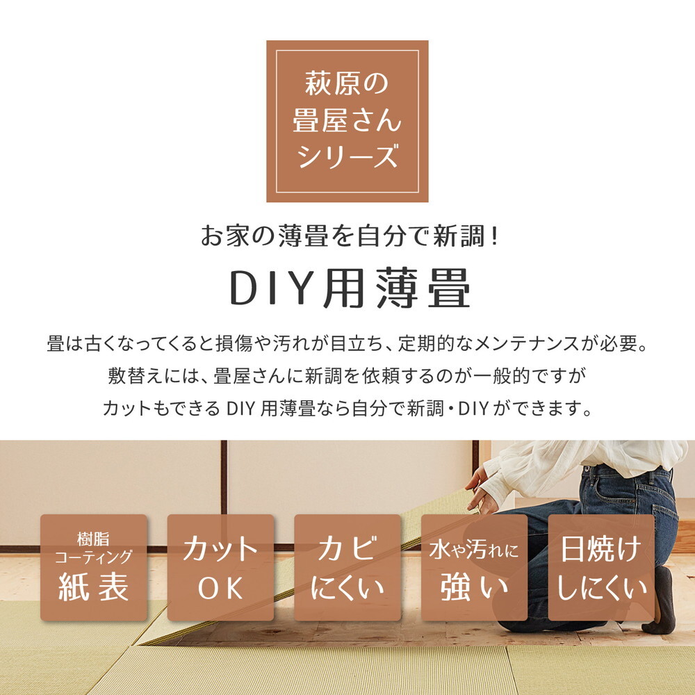 の畳屋さんシリーズ DIY用 薄畳 樹 いつき 約82×82×1.3cm 1枚 敷き畳 置き畳 リフォーム DIY カットできる