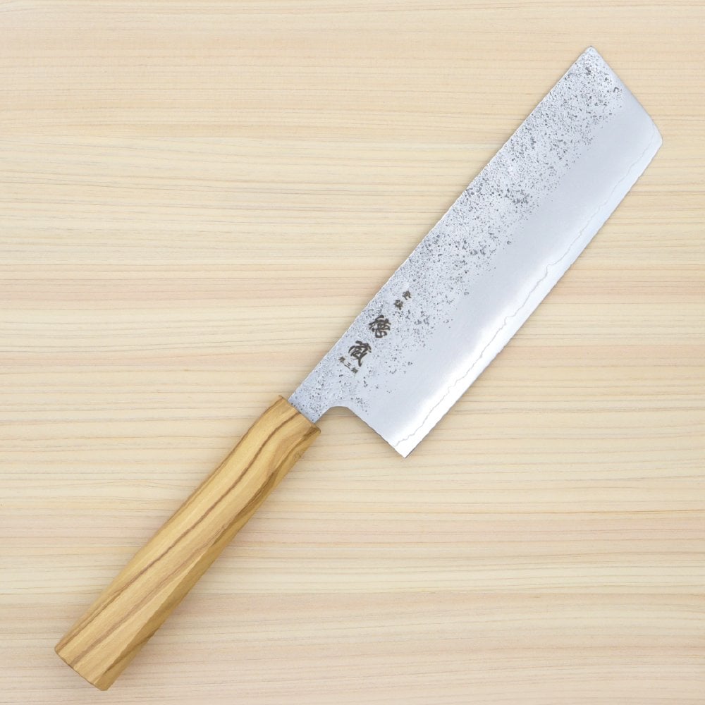 菜切ステンレス包丁　165mm 両刃 銀紙三号 オリーブ八角柄 梨地仕上げ 日本製 徳蔵刃物 【TOKUZO KNIVES】 JAPAN Kitchen Knives 包丁 ほうちょう ホウチョウ 切れ味 家庭用 野菜 両刃 お手入れ簡単 錆に強い プレゼント ギフト 贈り物 一生モノ ステンレス INOX・イノックス