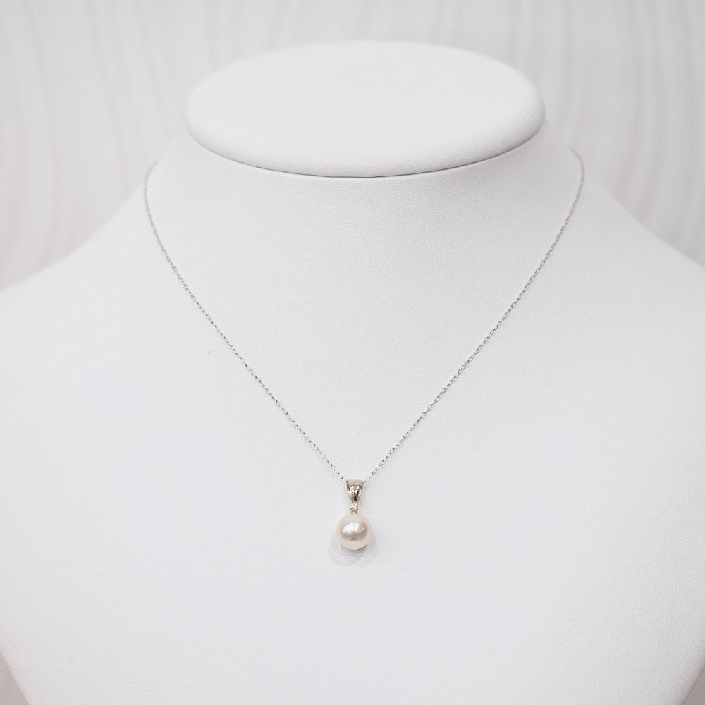 ［pearl589］ 8mm - 8.5mm ホワイトピンク ペンダント ダイヤモンド付 あこや真珠 0.01ct